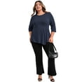 thumbnail image 2 of GRACE & GRANDEUR Women's Plus Size Tops Waist Pleated 3/4 Sleeve Loose Fit Crew Neck Asymmetric Hem Casual Blouses 3X Dark Blue, 2 of 5