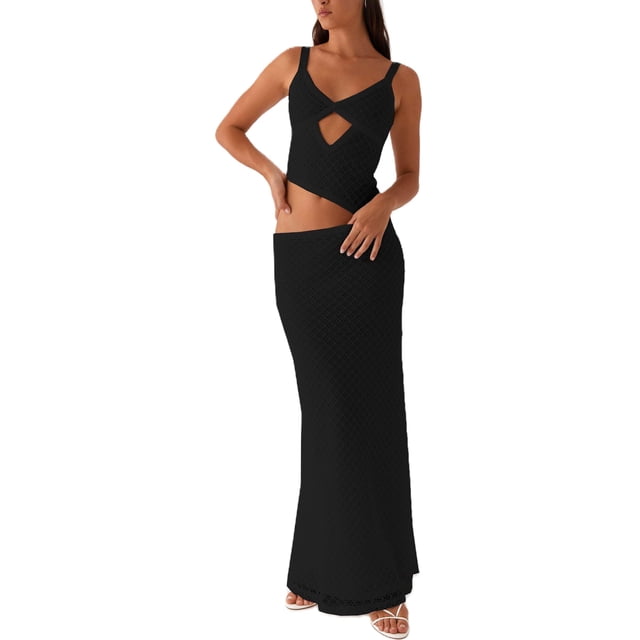 Vestido largo YOENAESGI para mujer Y2K con tirantes finos y malla negra