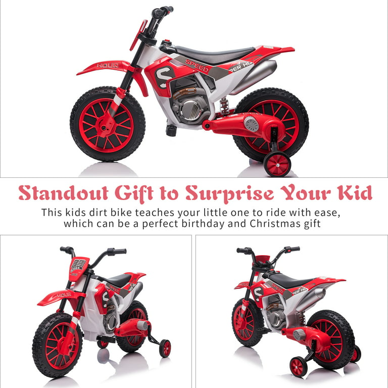 TOBBI Motocicleta eléctrica de 12 V para niños, motocross a batería,  todoterreno, con 2 velocidades, motores duales de 35 W, ruedas de  entrenamiento