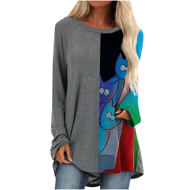 Camiseta Pompotops Mujer Manga Larga Cuello Redondo Estampada