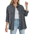 thumbnail image 2 of adviicd Women's Oversized Denim Jacket Casual Long Sleeve Denim Shirts Jean Jacket Fall Outfits 2025 Grey, S, 2 of 5