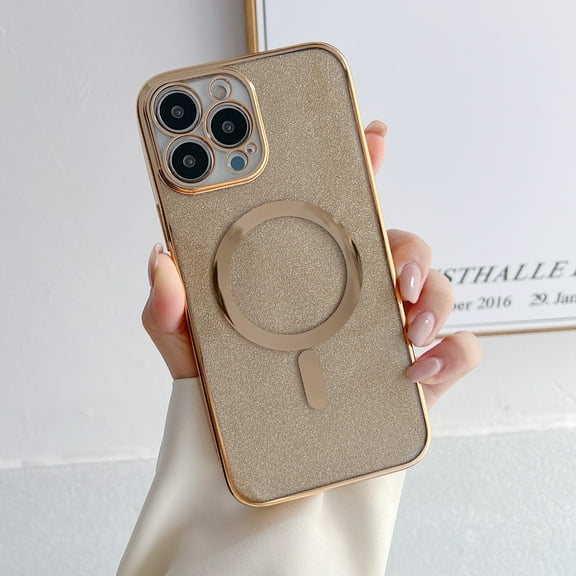Compatible with iPhone 12 Pro 6.1" Magnetic Case [Compatible with MagSafe] with TPU Bumper Luxury Plating Cute Glitter Bling Case for Women Girls Soft TPU Cover For iPhone 12 Pro, Gold