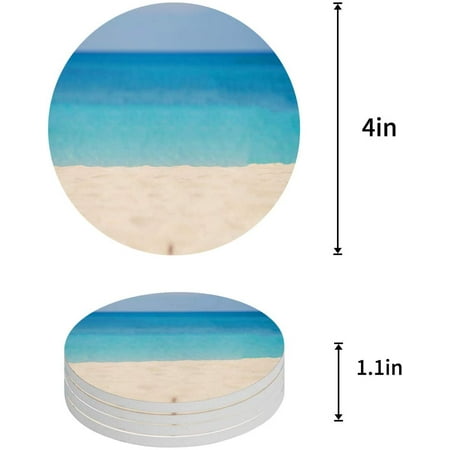 

KXMDXA Beautiful Sandy Beach Set of 6 Round Coaster for Drinks Absorbent Ceramic Stone Coasters Cup Mat with Cork Base for Home Kitchen Room Coffee Table Bar Decor