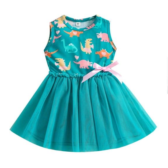 Mercatoo Toddler Baby Girls Sleeveless Patchwork Dinosaur Dress Princess Splicing 𝐏a𝐫𝐭y Tulle 𝐒undress with Cut Bowknot