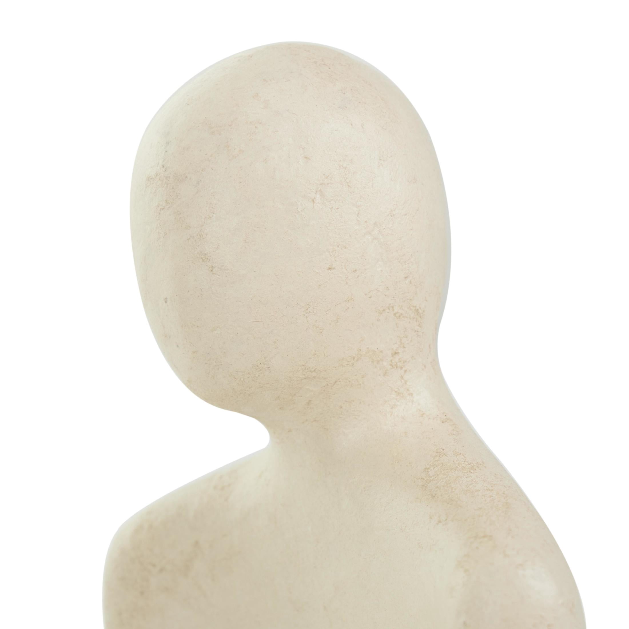 12", 9"H Cream Paper Mache Nesting People Sculpture with Black Accent Piece, by DecMode (2 Count)