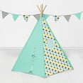 thumbnail image 3 of Bacati - Elephants Teepee Tent for Kids/Toddlers, 100% Cotton Breathable Percale Fabric Cover, Mint/Yellow/Grey, 3 of 11