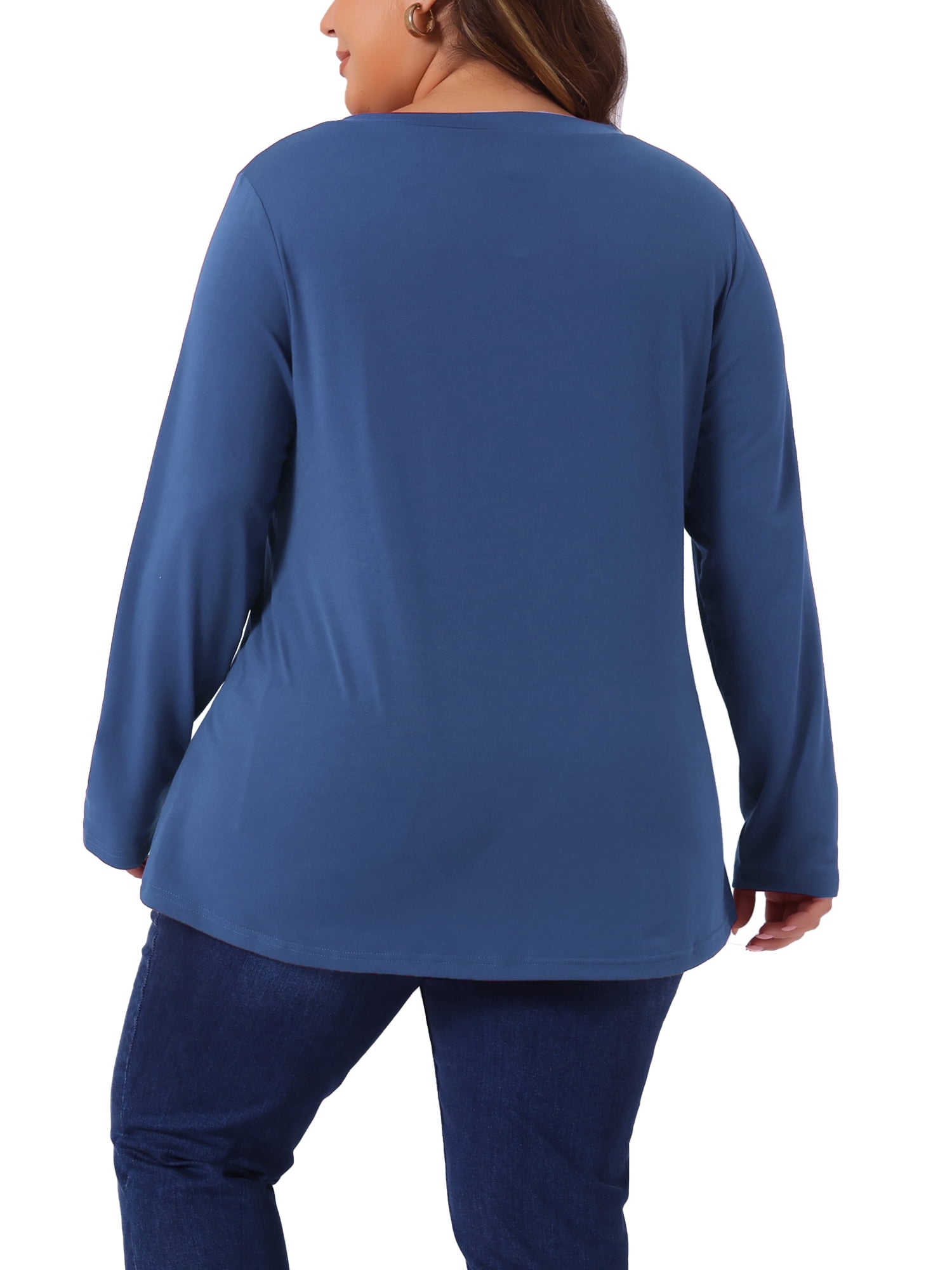 DARING DIVA Women's Plus Size Long Sleeve Button Side Swing Blouses 3X Blue