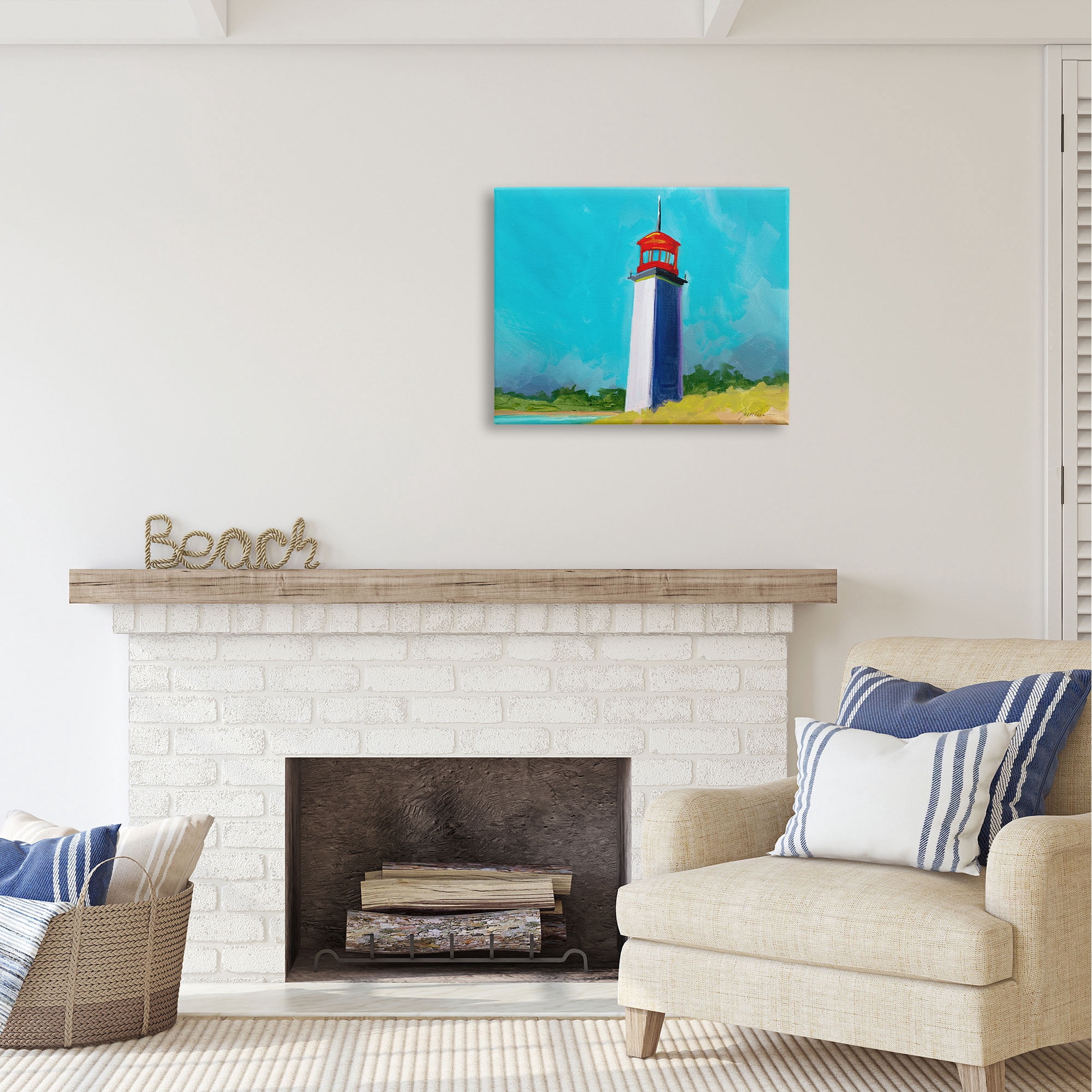 Stupell Industries Vivid Blue Lighthouse Nature Painting Gallery Wrapped Canvas Print Wall Art, 30 x 24