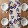 thumbnail image 4 of Table Runner 36 Inches Long for Kitchen Dining, Spring Floral Dresser Scarf Farmhouse, Dining Table Decorations for Wedding/Parties, Purple Tulips Hydrangeas Butterflies Beige 13 x 36 In, 4 of 8