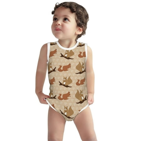 

Vsdgher Cartoon Squirrel Print Baby Unisex Baby Cotton Sleeveless Bodysuits Soft and velvety comfortable and breathable