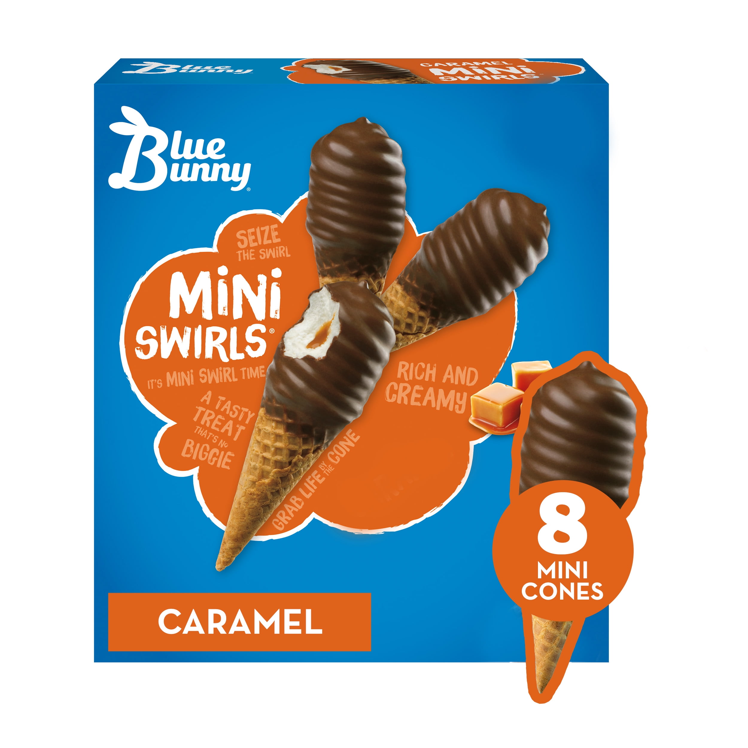 Blue Bunny Mini Swirls Caramel Frozen Dessert Cones, 8 Count - Walmart.com