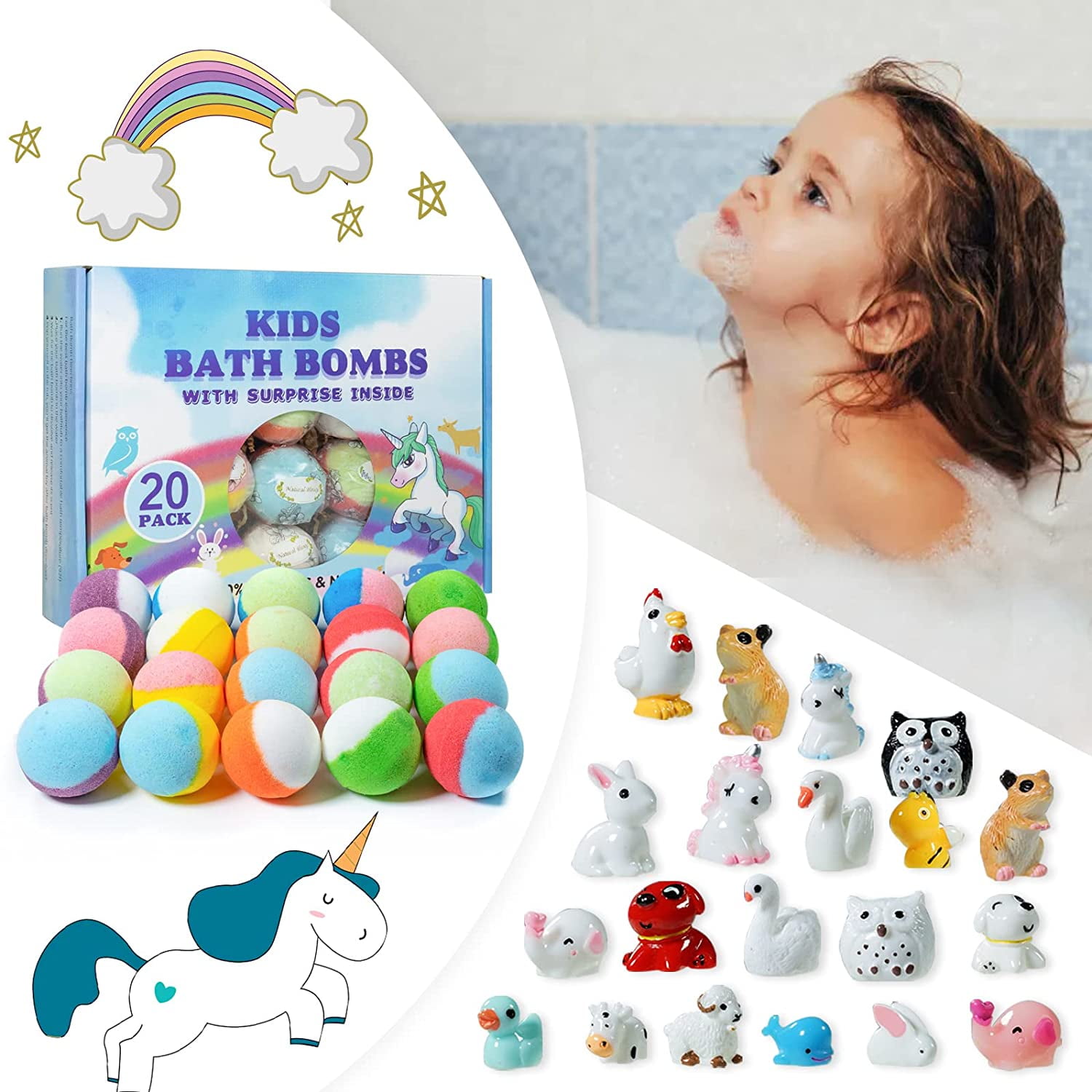 Bath Bombs for Kids, 20 Pcs Handmade Natural & Organic Bath Bombs with Surprise Toy inside- PickMora