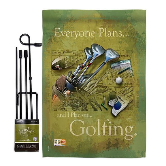 Breeze Decor BD-SP-GS-109061-IP-BO-D-US18-SB 13 x 18.5 in. Plan to Golf Interests Sports Impressions Decorative Vertical Double Sided Garden Flag Set with Banner Pole