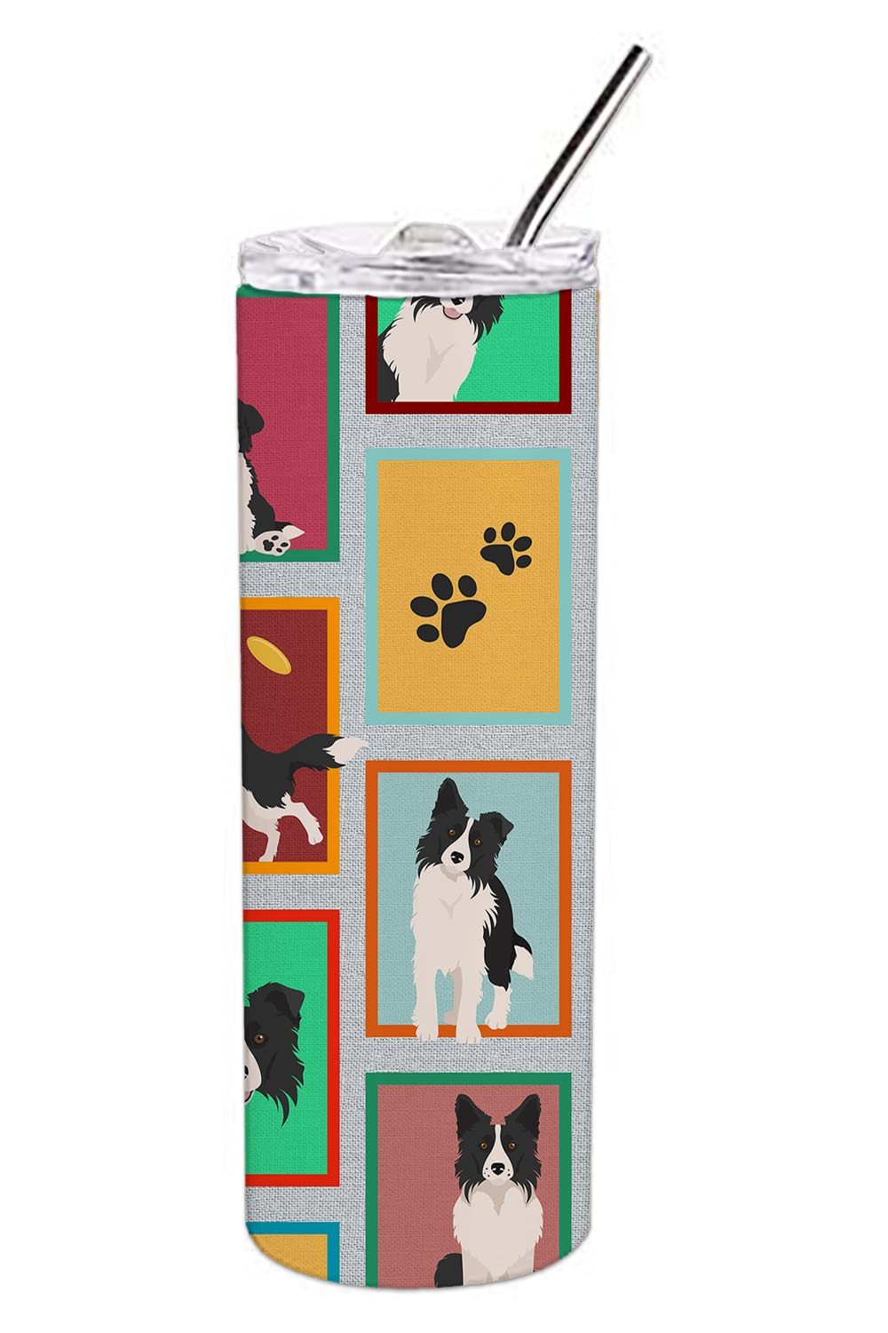Lots of Border Collie Stainless Steel 20 oz Skinny Tumbler 3 in x 8.25 in