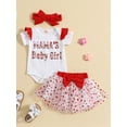 thumbnail image 2 of FEORJGP Toddler Baby Girls Valentine's Day Outfit Newborn 3M 6M 9M 12M 18M Short Sleeve Jumpsuit Letters Print Romper Crew Neck Bodysuit with Heart Tut Casual Cute 3-piece Summer Clothes Set, 2 of 9
