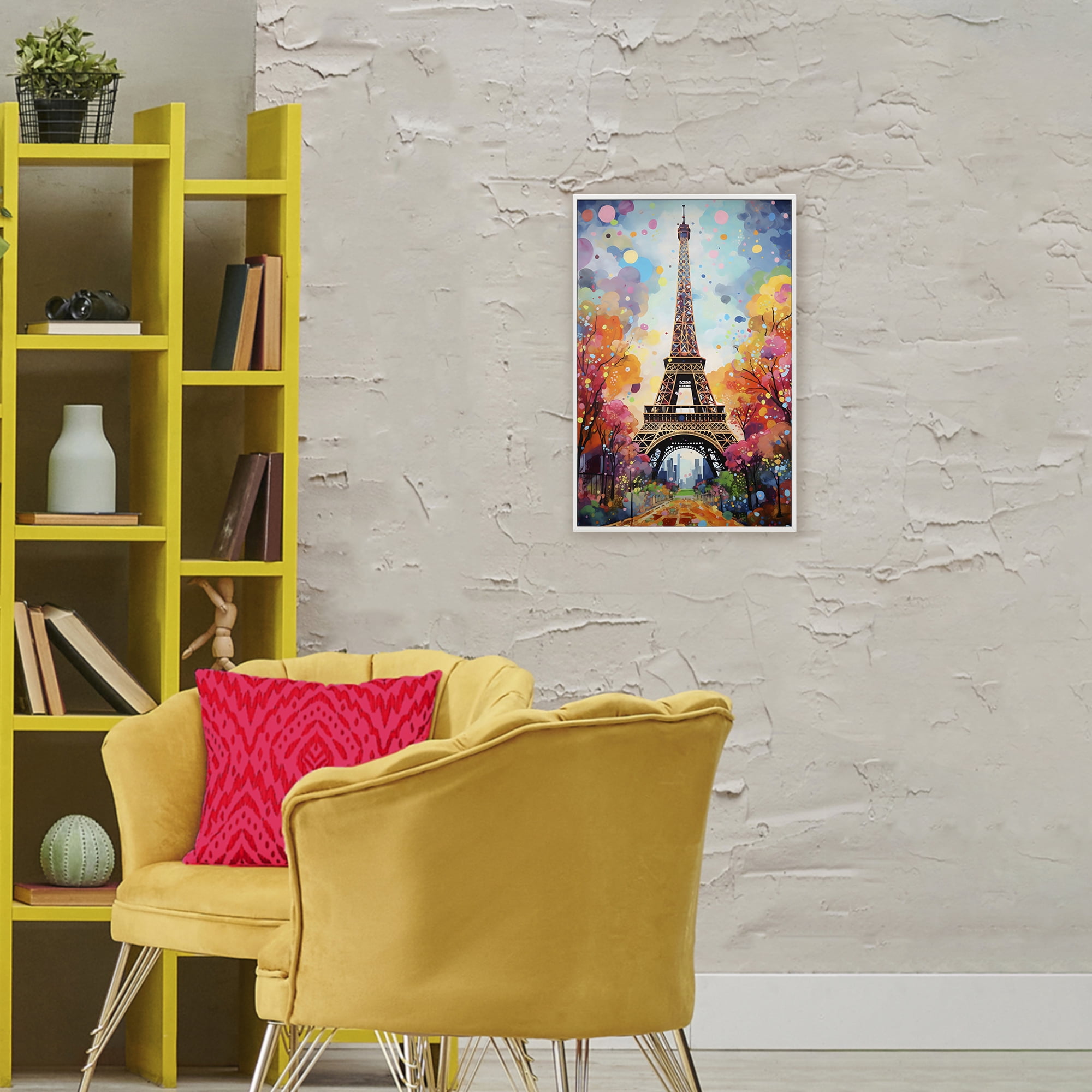 Stupell Industries Eiffel Tower with Colorful Trees White Framed Giclee Art, design by Creative Studio