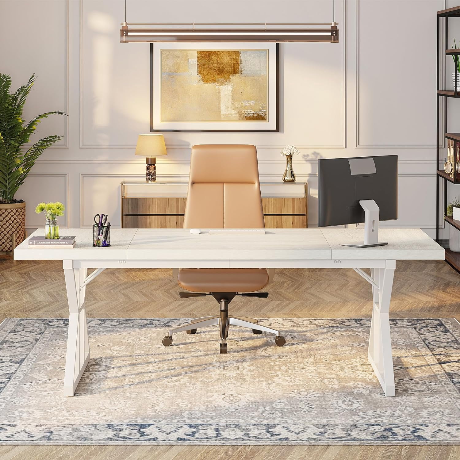 Tribesigns 71" Executive Desk, Large Computer Desk Study Writing Table for Home Office (White)
