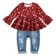 thumbnail image 1 of Traje navideño CARETOO para niña, camisa con volantes, jeans de mezclilla, 1 of 4