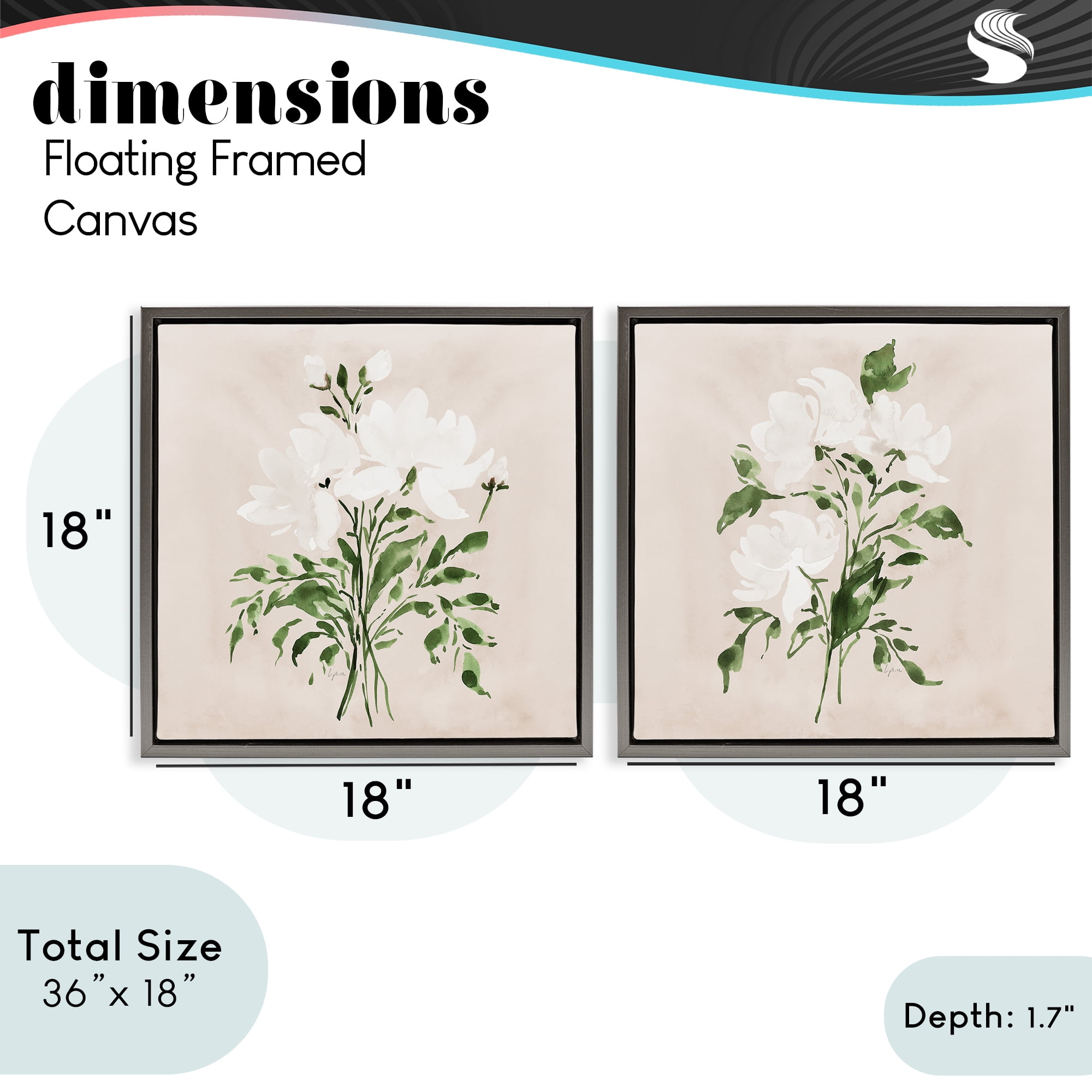 Stupell Industries White On Tan Botanicals 2 Piece Gray Framed Floater Canvas Set, design by Lucille Price