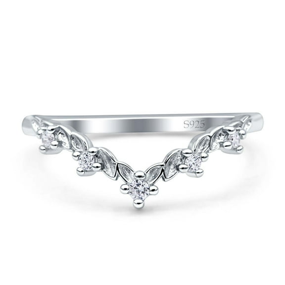 Minimalist V Shaped Diamond Band, Contour Chevron Diamond Wedding Band, Floral Cluster Half Eternity Diamond Band, Five Stone Diamond Ring, 925 Sterling Silver, 1.5 Ct Simulated Diamond