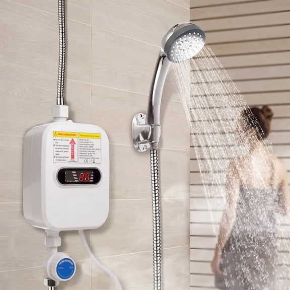  3500W Instant Electric Water Heater - Tankless Shower & Faucet Heater for Kitchen/Bathroom (110V, LCD Display,White)