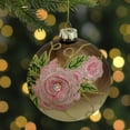 thumbnail image 2 of Northlight 2-Finish Brown and Pink Floral Applique Glass Christmas Ball Ornament 5" (125mm), 2 of 4
