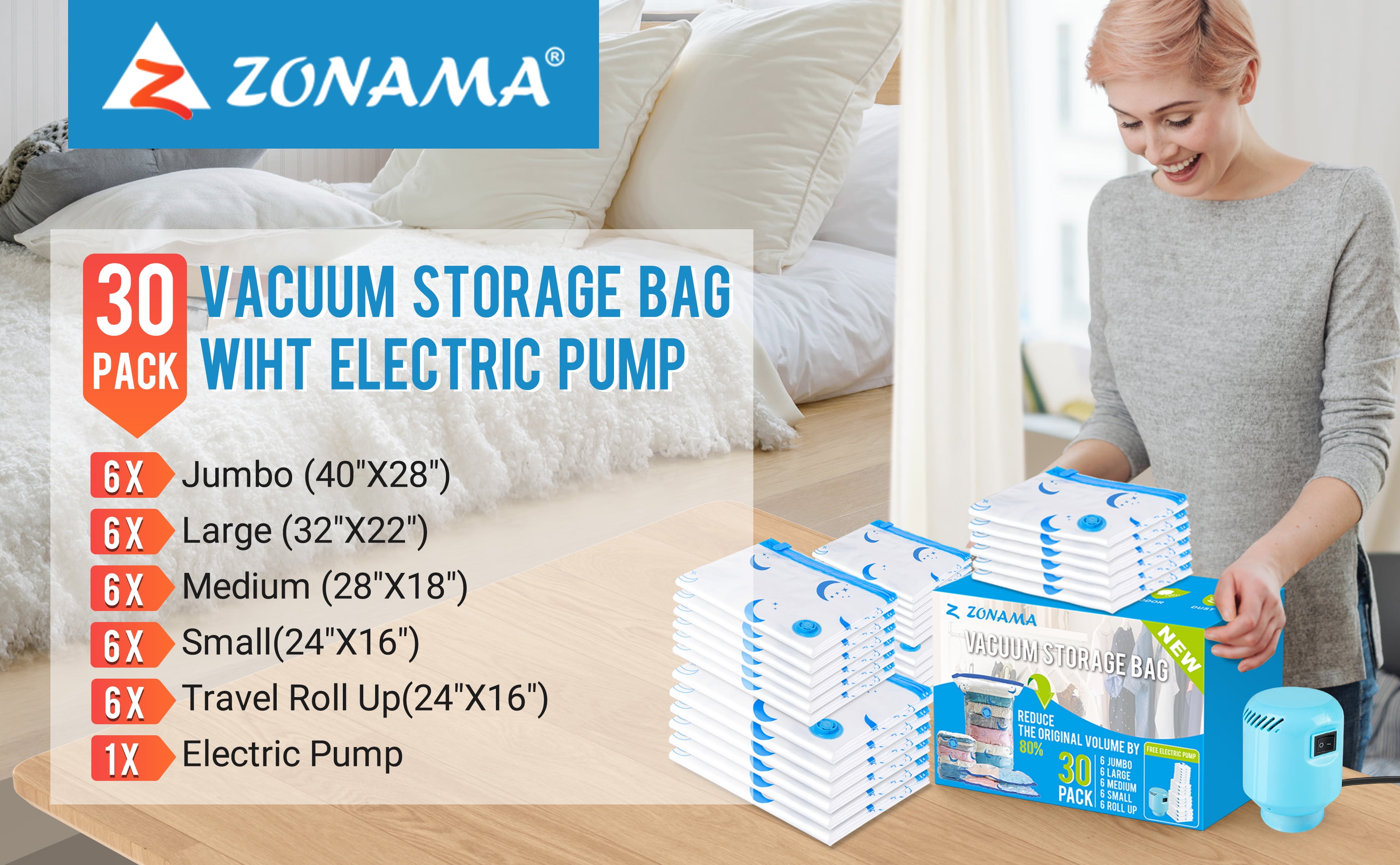 Z ZONAMA Vacuum Storage Bags, 20 Combo Vacuum Cleaners Seal Bags