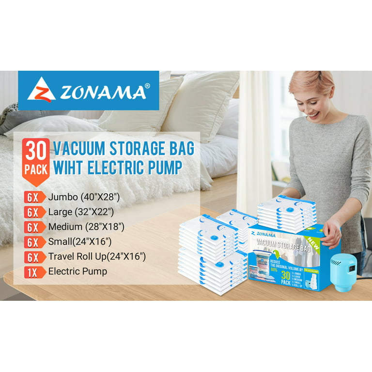 Z Zonama Vacuum Storage Bags(Variety 30 Pack) , Vacuum Cleaners Seal Bags with Electric Pump ,Vacuum Space Saver Bags for Comforters Blanket Bedding