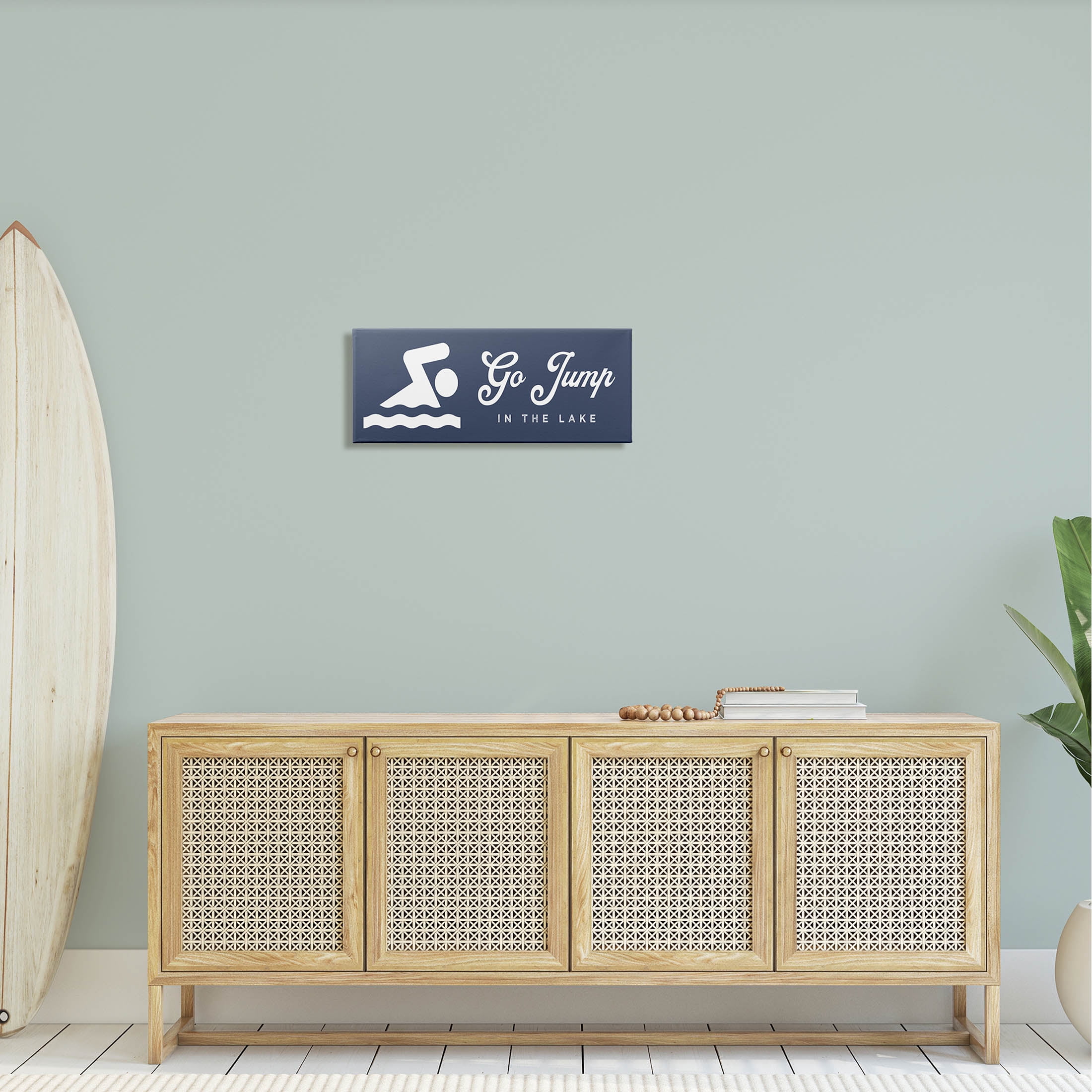 Go Jump In The Lake Swimming Sign Typography Graphic Art Gallery Wrapped Canvas Print Wall Art