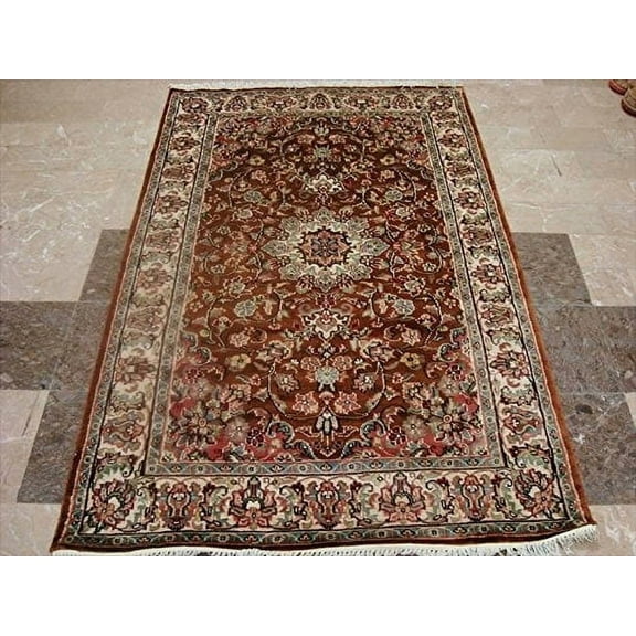Ahmedani Linen Wow Exotic Burnt Orange Rust Home Room Decor Area Rug Hand Knotted Wool Silk Carpet (4 x 6)'