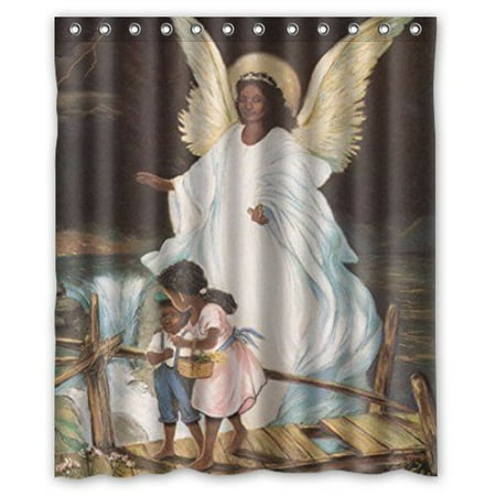 Odecor Guardian Angel With Children On Bridge African American Odecor Guardian Angel With Children On Bridge African American Black Religious Shower Curtain Polyester Fabric Bathroom