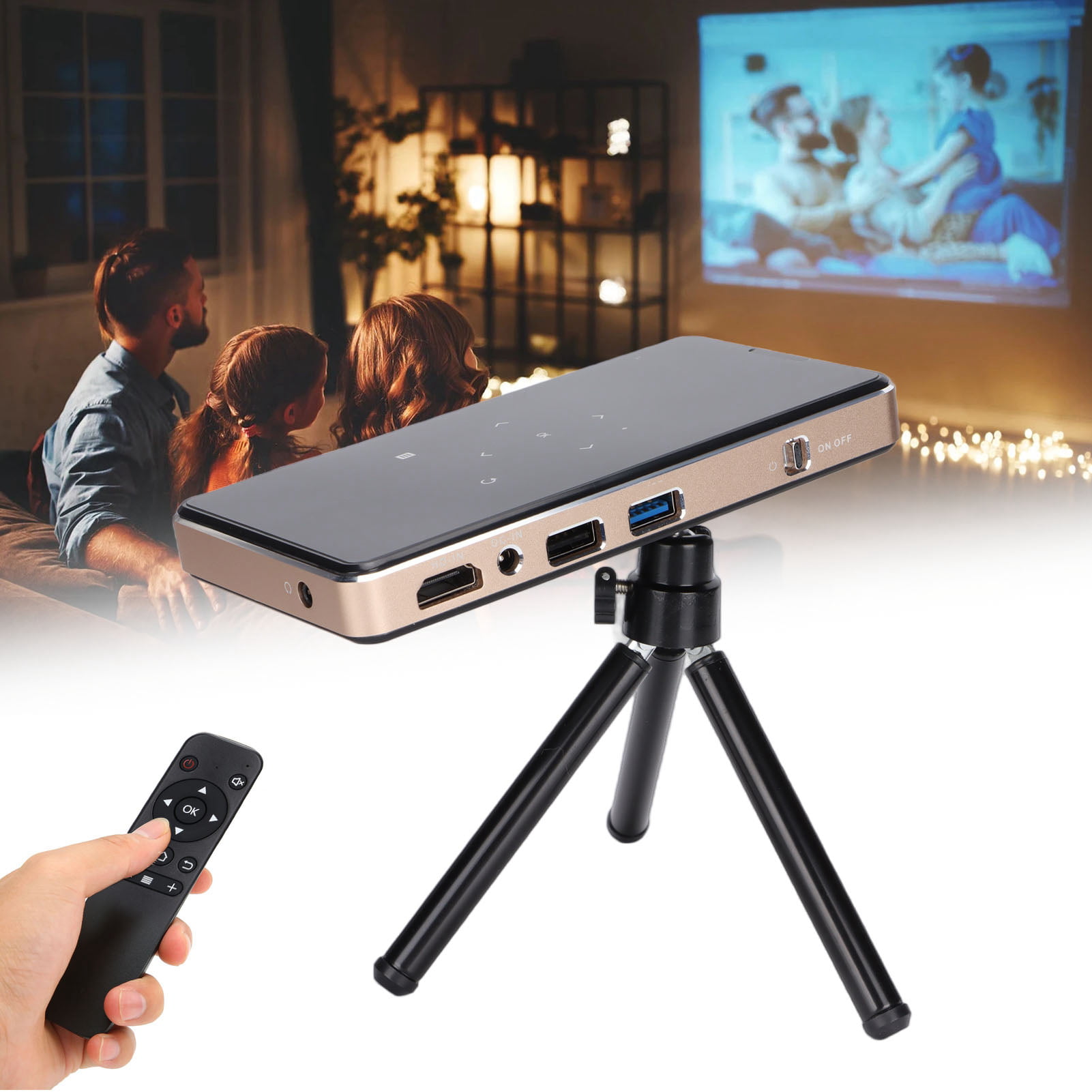 Mini Projector, FEICHEN Portable Projector with 5G WiFi and Bluetooth,DLP  Pocket Projector, Support 4k/3D Video, Outdoor Projector with Built-in  Recha