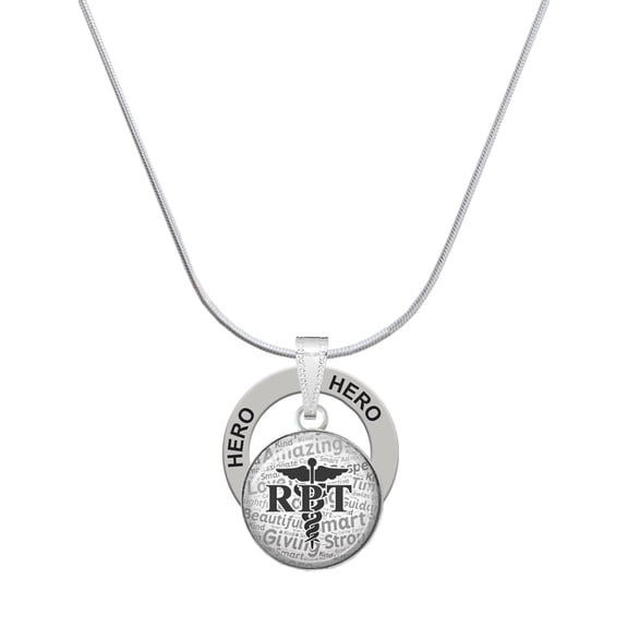 Delight Jewelry Silvertone Domed Black RPT Hero Ring Charm Necklace, 18"