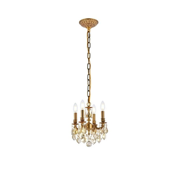 9104 Lillie Collection Pendant D:10in H:10in Lt:4 French Gold Finish (Royal Cut Crystals)