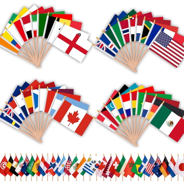 YanonmyfdWorld Cup Handheld Flags, 48 Countries International Stick Flags with Plastic White Pole for World Cup Decorations 2026- Double Sided Polyester Fabric Small Flag on Stick for Olympic Party