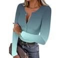 thumbnail image 2 of Josdec Women's Slim Fit T‑Shirt Gradient‑Print Henley Button‑V‑Neck Ribbed Long Sleeve Casual Pullover Tops S‑XXL, 2 of 10