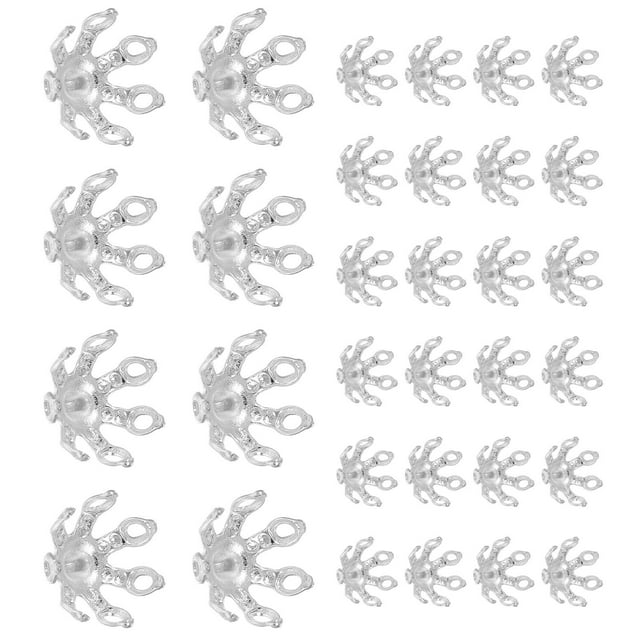 IFANLANDOR 100pcs Flower Bead Caps Topper Copper Spacer Bead For DIY Jewelry Making Supplies Silver