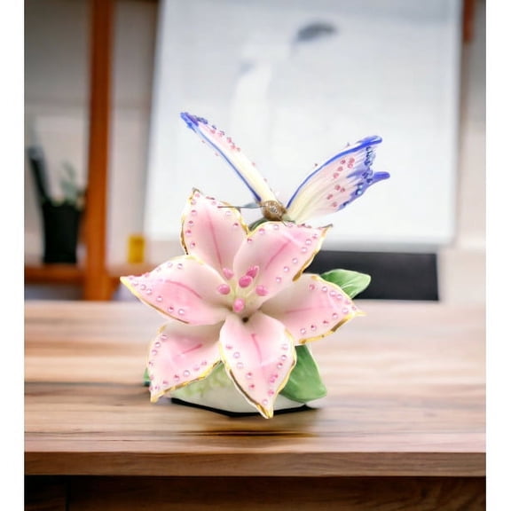 Ceramic Butterfly and Lily Figurine Nature Mom 3.25"