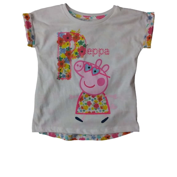 Infant & Toddler Girls White Peppa Pig Floral Flower Daisy Piggy Tee Shirt