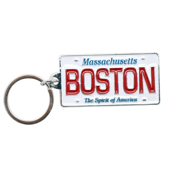 Boston Massachusetts License Plate Metal Rectangular Souvenir Keychain 2.25" X 1.25"