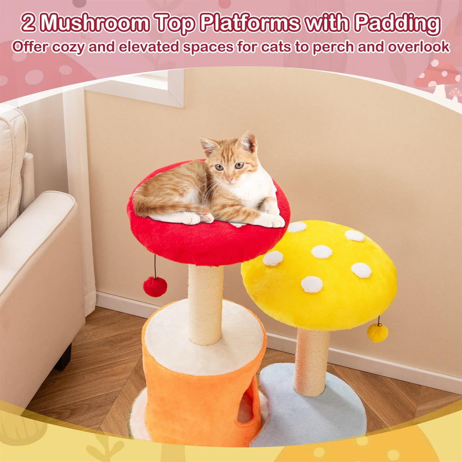 Pefilos 43" Tall Cute Cat Tree, 2 Condos & Padded Platforms, Sisal Scratching Posts, Multicolor