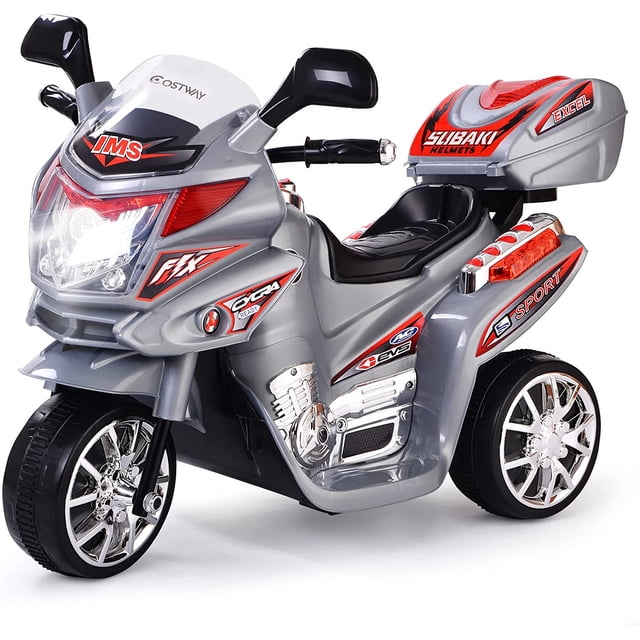 Costway Moto Montable para Niños Moto Eléctrica Juguete de Batería 6 V con 3 Ruedas Música Incorporada Focos Función Adelante y Atrás Gris