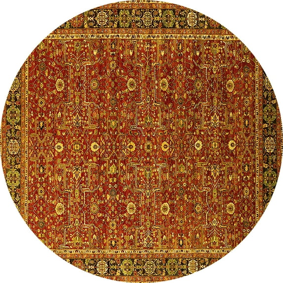 Ahgly Company Machine Washable Indoor Round Oriental Yellow Traditional Area Rugs, 3' Round