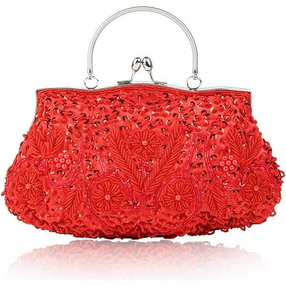 HMSHA Evening Clutch Bag for Women Kiss Lock Satin Purse Floral Handbag Wedding Purse Shoulder Clutch Party Bag with Chain