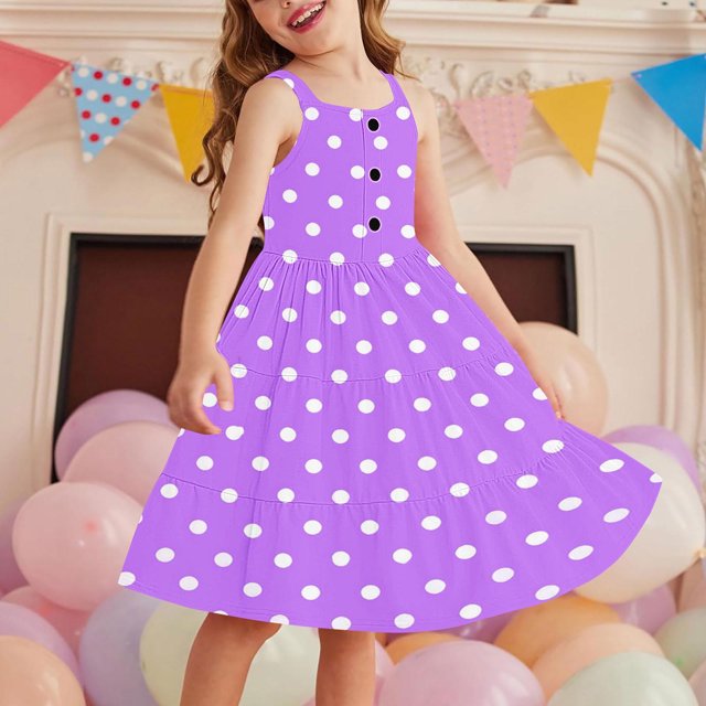 LOVZFMLL 2-12 Years Girls' Summer Casual Sleeveless Round Neck Button With Pockets Dress