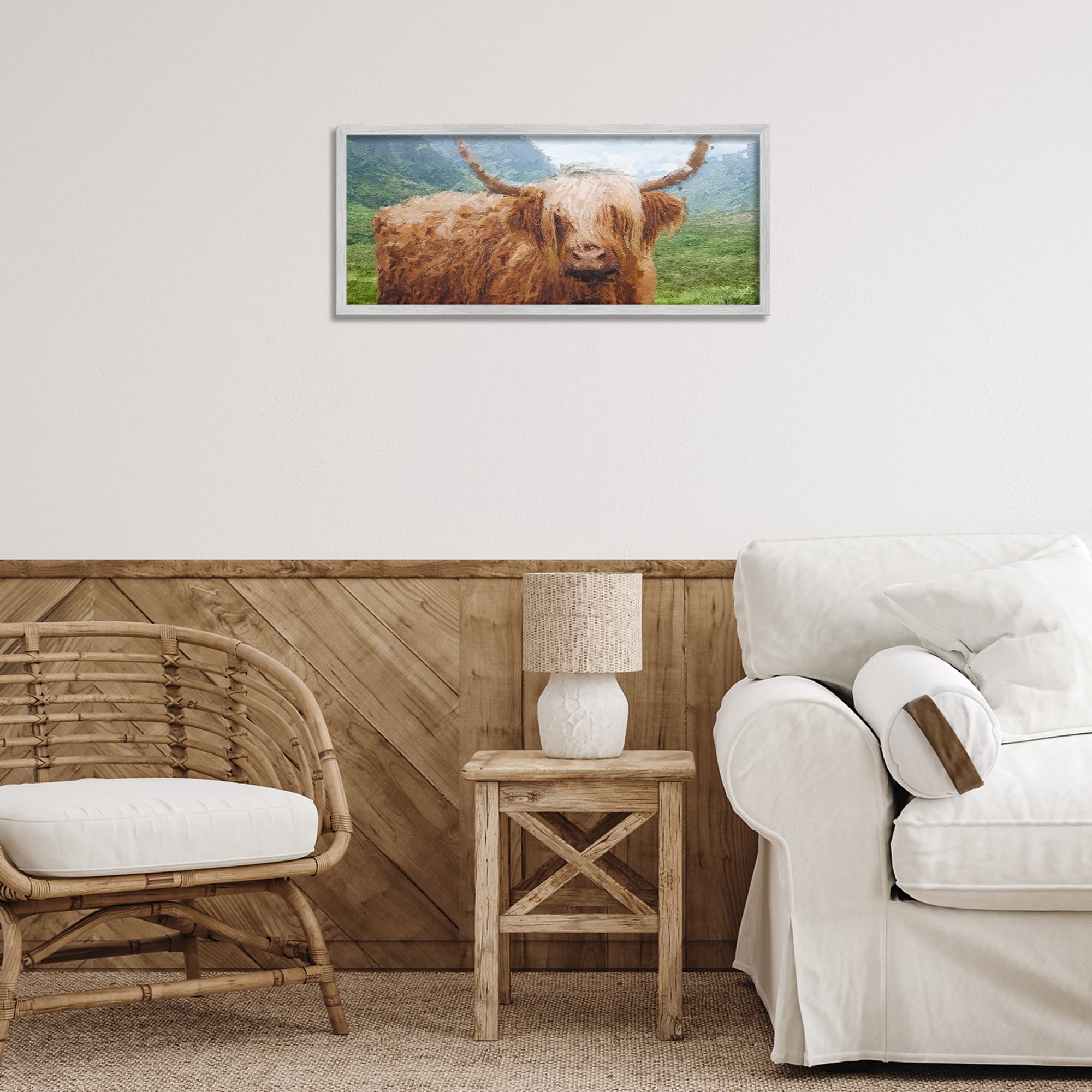 Stupell Industries Impressionist Highland Cattle Animals & Insects Painting Gray Framed Art Print Wall Art, 24 x 10