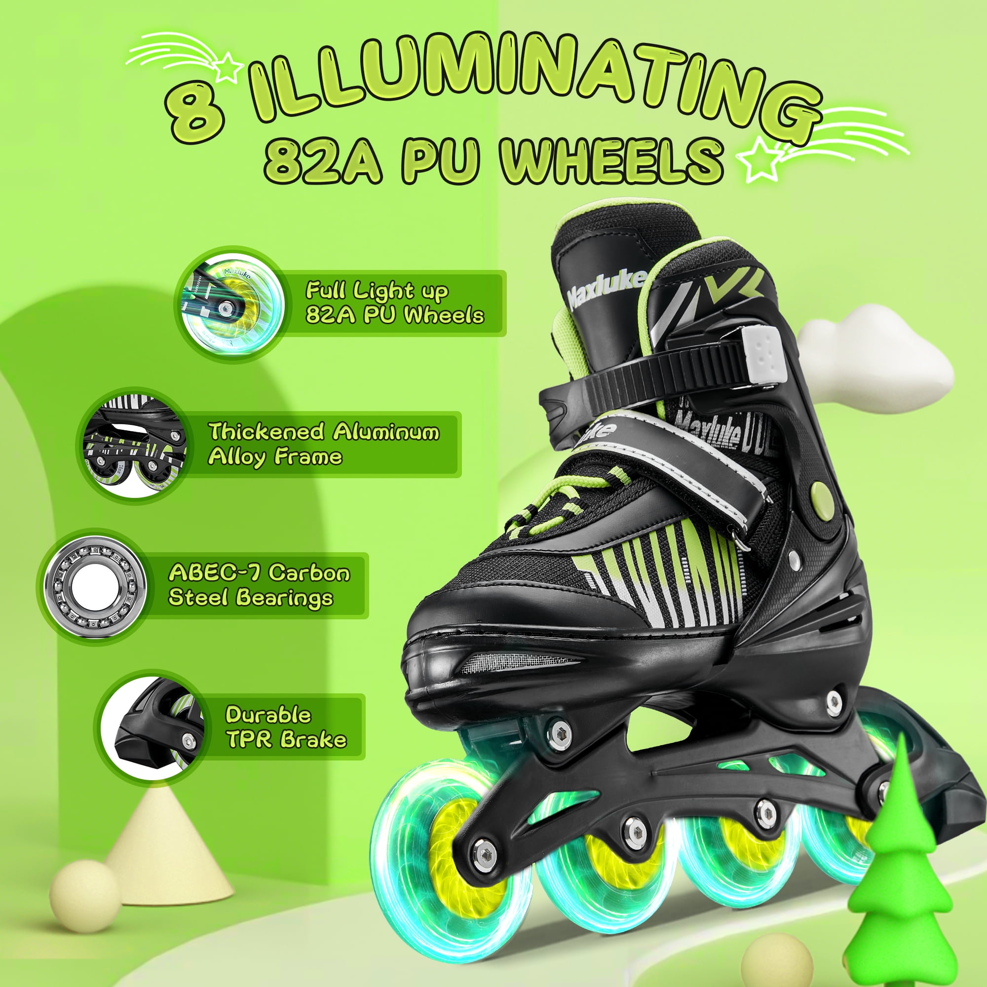 TaroKitc Adjustable Inline Skates with All Light Up Wheels for Kids, Girls and Boys, Size 10C-13C