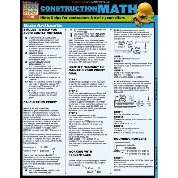 Pre-Owned Construction Math: Quickstudy Laminated Reference Guide (Misc.) 1423208870 9781423208877