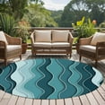 thumbnail image 5 of 6ft Round Rug, Abstract Turquoise Moire Non-Skid Rubber Backing Large Area Rugs - Living Room Bedroom Home Office, Gradient Coastal Ocean Geometric Indoor Floor Mat Carpets Washable Rug, 5 of 9