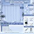 thumbnail image 3 of PEUHOP 3 Pack 900 LED Curtain Lights, 9.9ft × 9.9ft Cool White Curtain String Lights, 8 Modes with Remote Control, USB Powered Curtain Lights for Bedroom, Window, Wedding, Party, 3 of 11
